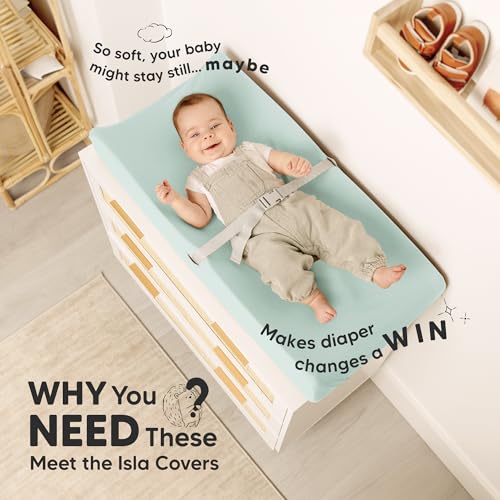 Image of 2-Pack Baby Changing Pad Cover for Girl, Boy - 34x18 Soft Viscose Derived from Bamboo Baby Diaper Changing Table Pad Cover Sheets, Neutral, Snug Fit Nursery Diaper Change Sheets (Pastel)