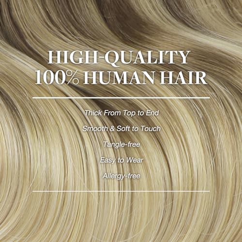Image of GOO GOO Clip in Hair Extensions Real Human Hair, Remy Human Hair Extensions Clip ins for Women, Natural Human Hair, 22inch 120g 7Pcs, 4 /18 Balayage Chocolate Brown Highlighted Dirty Blonde