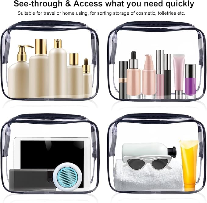 BEHAHAI 3Pcs Clear Travel Toiletry Bags, TSA Approved Cosmetic Makeup Bag, Portable Travel Accessories Airport Airline Compliant Bag for Men and Women. (Transparent) 3