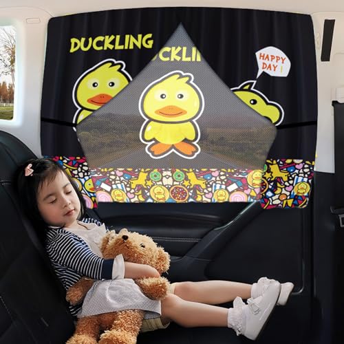Image of EOHMAK Car Window Shade for Baby Car Sunshades for Side Windows 2 Pack Curtain Cartoon Pattern Car Side Window Sun Shade Cover Protector Double Opening Car Interior Sun Blocker(Duck)