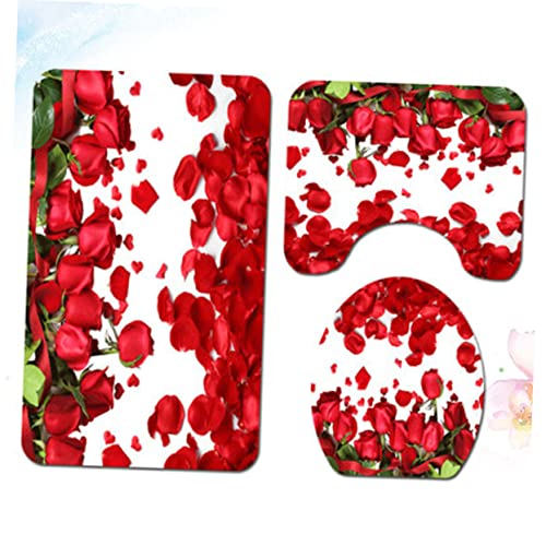 HANABASS 4-Teiliges Badematten-Set Teppich Badezimmermatte Duschvorhang Toilettenmatte Toilettenbodenmatten-Set… – Bild 6