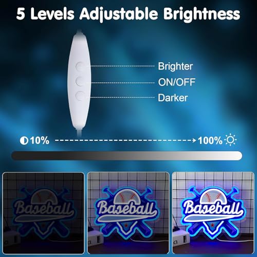 Image of Baseball Neon Signs Dimmable Baseball Neon Lights Wall Decor for Club Dormitory Bedroom Shop Home Birthday Party Gift Art for Kids Fans-14.65 x 12.2 IN-USB Powered-Acrylic
