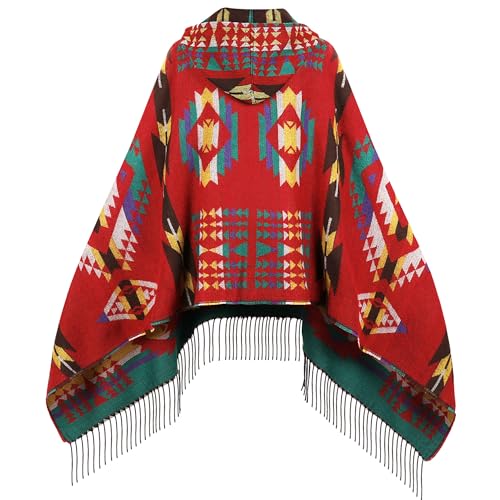 Uyuni Women's Bohemian Casual Shawl Fringe Poncho Loose Vintage Patterned2