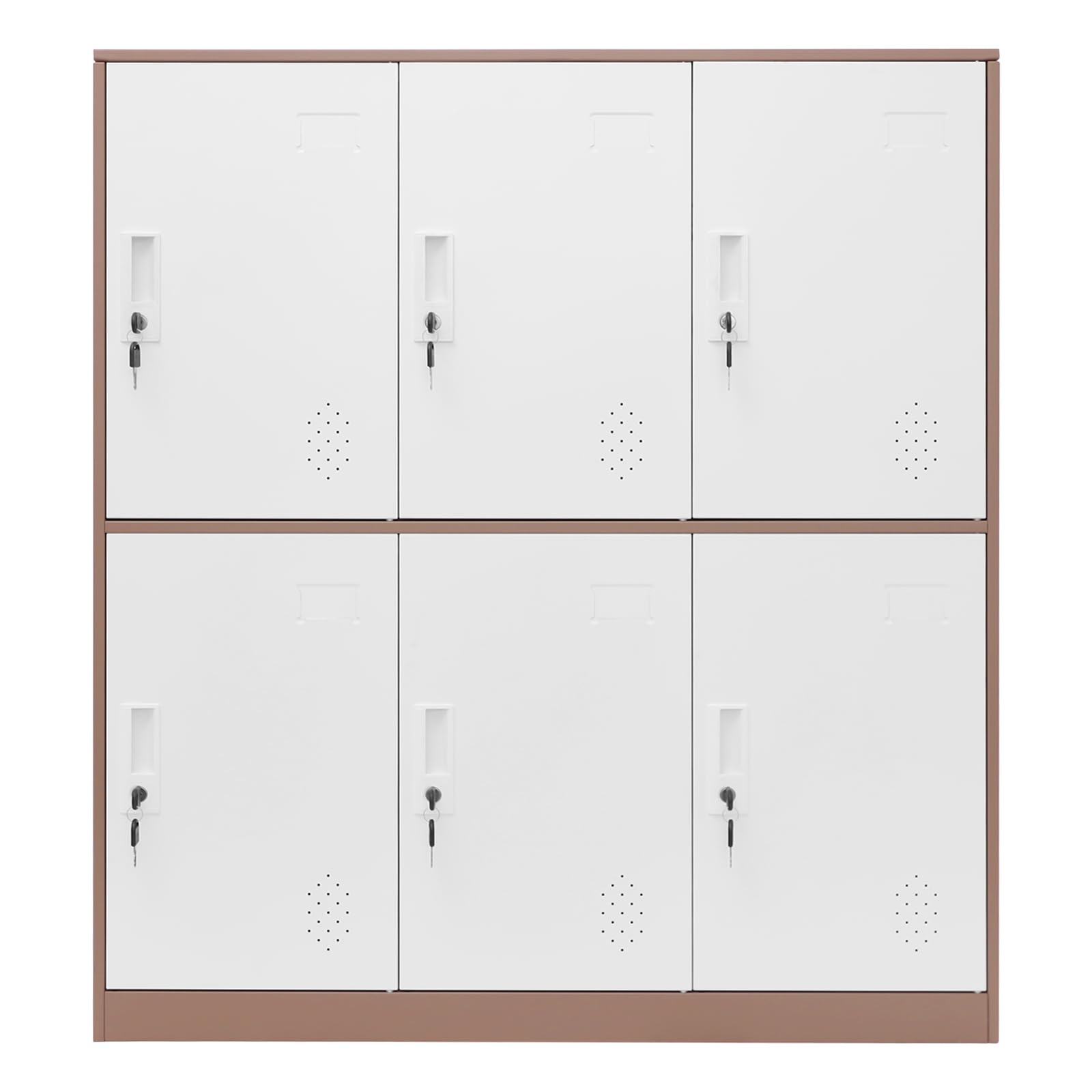 Komoda, Chest of Drawers, szafka do przechowywania z 6 zamykanymi półkami, nośność 220 kg, konstrukcja stalowa, nowoczesne wzornictwo do biura/domu (kolor biały + kawowy)