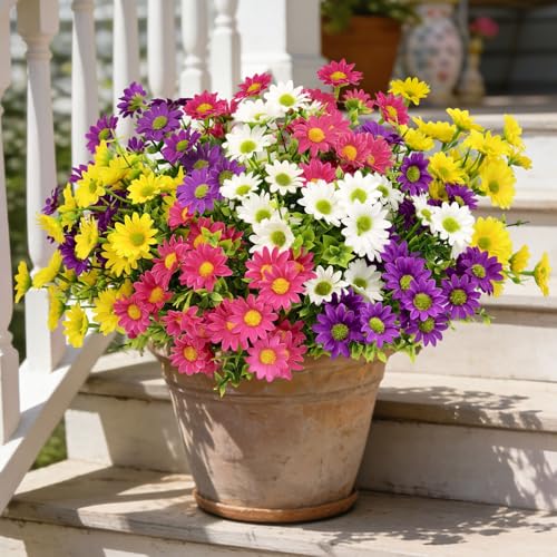 TINA Lot de 8 fleurs artificielles comme de vraies plantes de balcon artificielles résistantes aux intempéries - Pétunia en soie - Résistant aux UV - Pour...