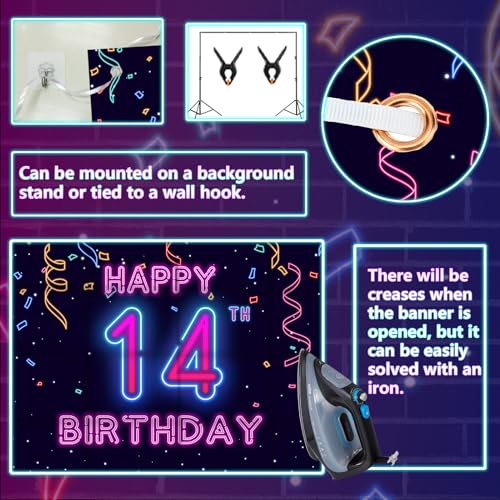 Fondo fotográfico neón para cumpleaños 14 años miniatura 4