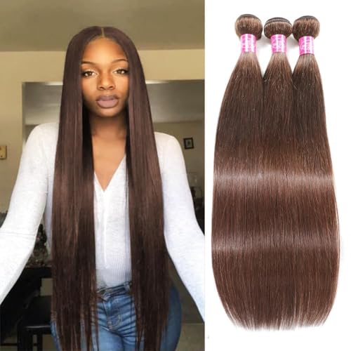 MIRONICA #4 Medium Brown Straight Human Hair Bundles 24 26 28 Inch 12A Brazilian 3 Bundles Deals Human Hair 100% Unprocessed Virgin Hair Double Machin Weft for Black Women