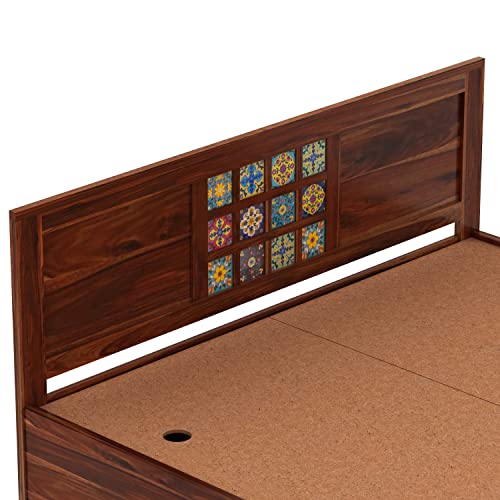 Image of Solid Wood King Size Bed for Bedroom | Wooden Crafted from Premium Sheesham Wood | Bedroom Furniture Elegant Double Bed with Storage | Natural Finish (82X74X38 Inches)