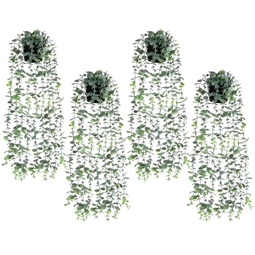 VZZNN Fake Hanging Plant with Pot 4 Pack Hanging Fake Plant, 24