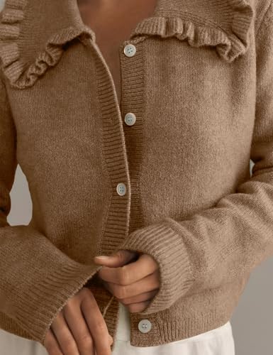 Arssm Womens Ruffle Collar Cardigan Cropped Button Down Open Front Sweaters Knitted Long Sleeve Fall 2025 Elegant Outwear3