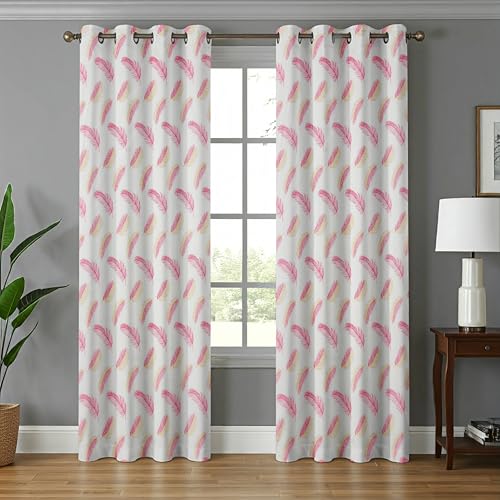 Polyester Door Curtain |Door Curtains 7 feet Set of 2| Feather Print | Light Filtering Curtains for Living Room | (114 x 213cm,) | Perfect for Home Dcor Door Curtains 7 feet Set of 2 Pink