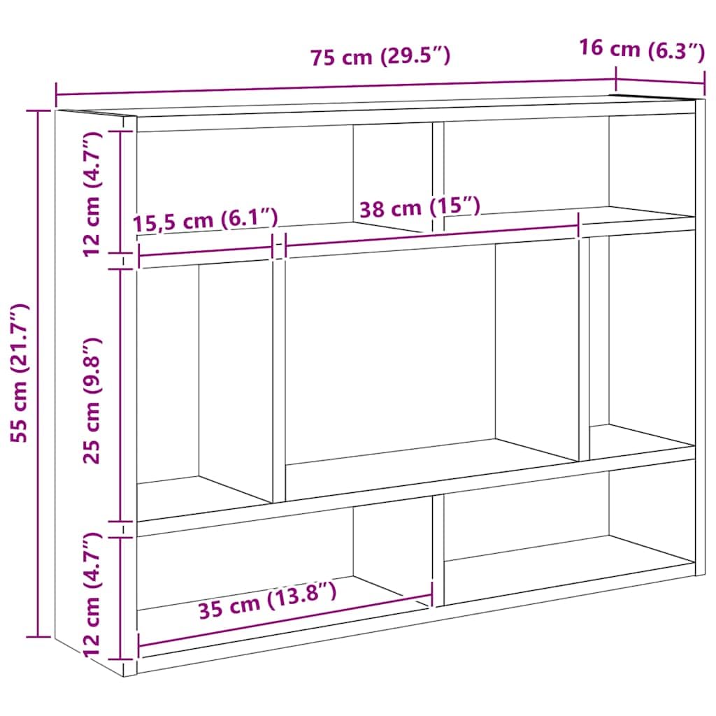 Étagère murale gris sonoma 75 x 16 x 55 cm en bois multicouche