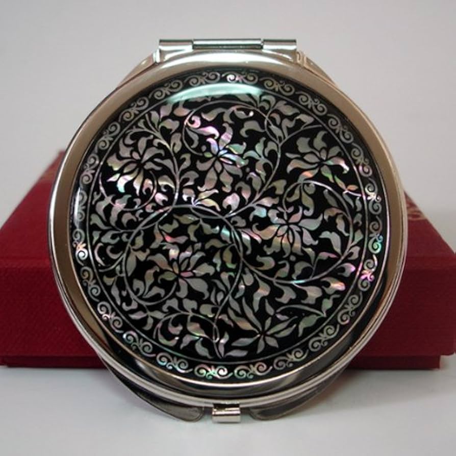 装飾的な金属製二重鏡 Amazon.co.jp: 螺鈿細工 2倍率の拡大鏡付き メタル 丸型 アラベスク柄