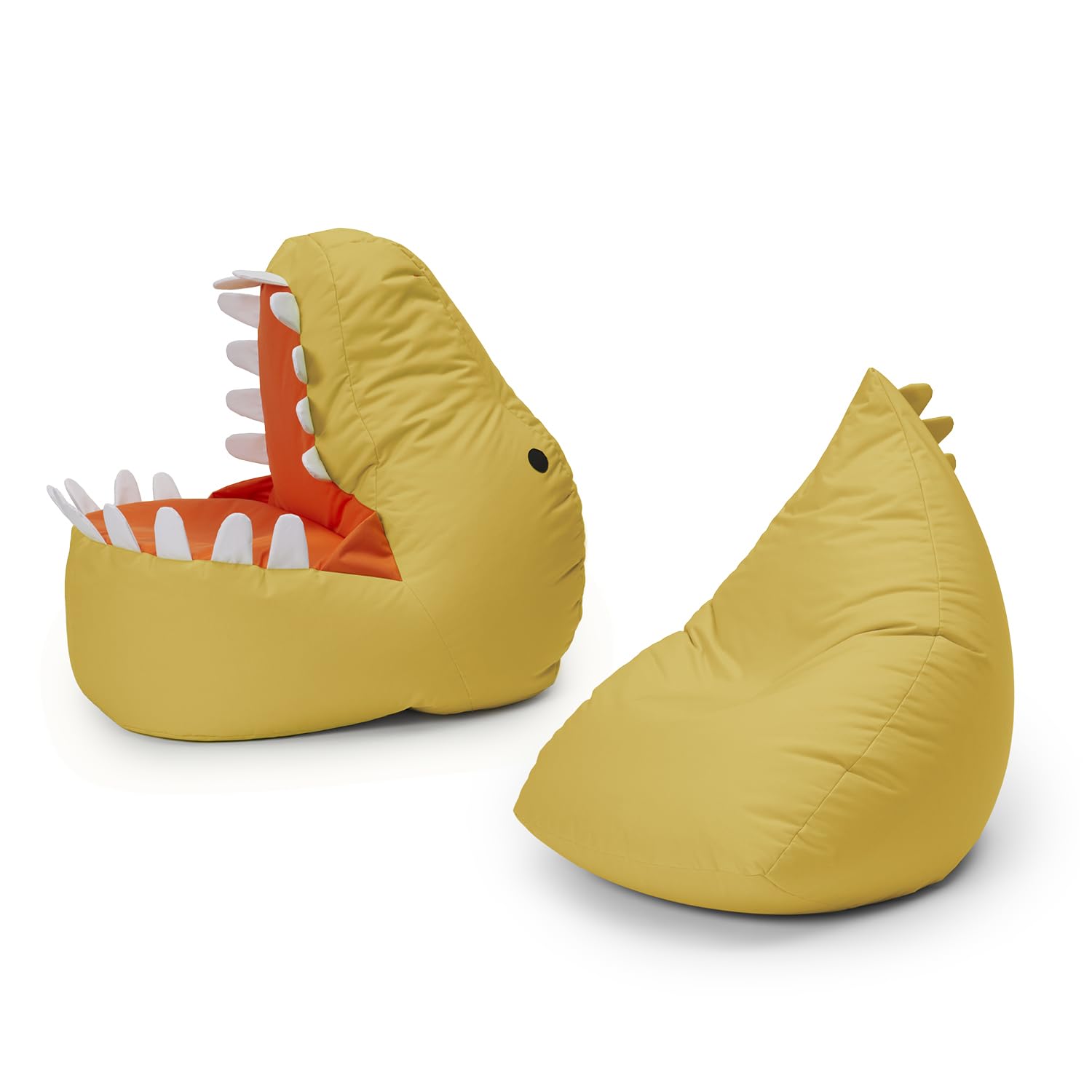 Juego De 2 Pufs Infantiles Dino Y Monstruo - Relleno De Bolitas De Poliestireno, Impermeables, Para Interior Y Exterior