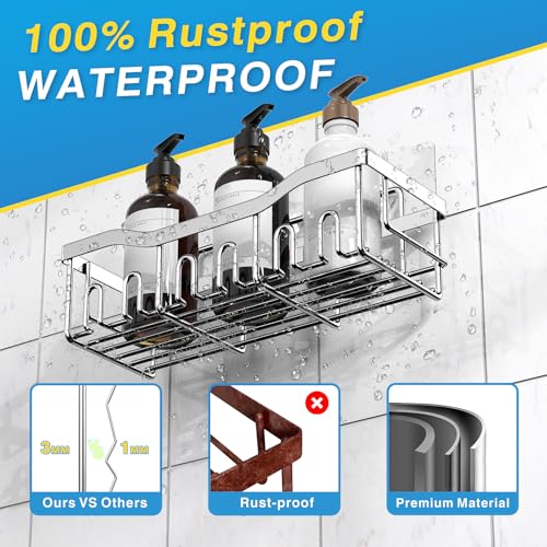 Image of EUDELE 5-Pack Adhesive Shower Caddy Organizer, Large Capacity Rustproof Stainless Steel Shower Shelves, No Drill Bathroom Storage for Shower, Kitchen & Home Decor