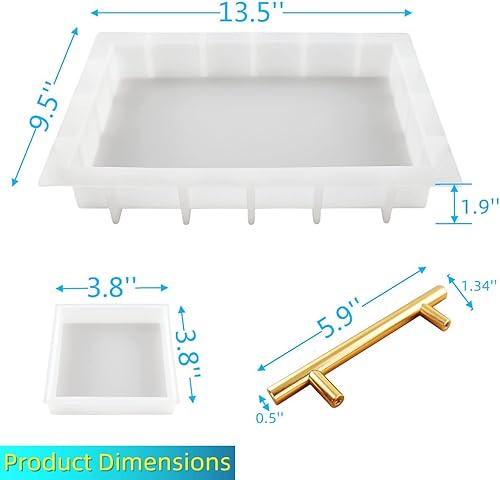 Miniatura 2 de Moldes de bandeja de resina de silicona, moldes rectangulares grandes de 13.5 pulgadas para resina con 4 posavasos y preservación de flores, arte