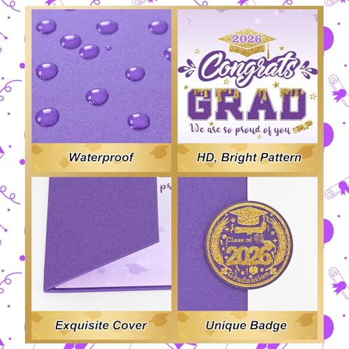 Image of Graduation Decorations 2026 Purple Gold Graduation Guest Book to Sign Congrats Grad Signature Guestbook Alternative Party Gifts Keepsake Class Of 2026 Invitations Memory Card Board College High School