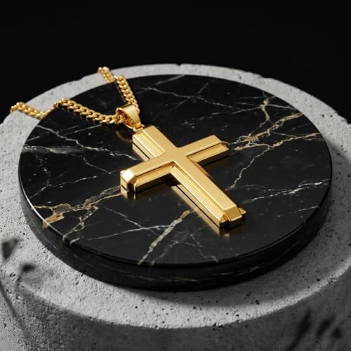Image of Midari Gold Cross Necklace for Men 18K Gold Cross Pendant Minimalist Faith Necklace Christian Pendant Religious Gift