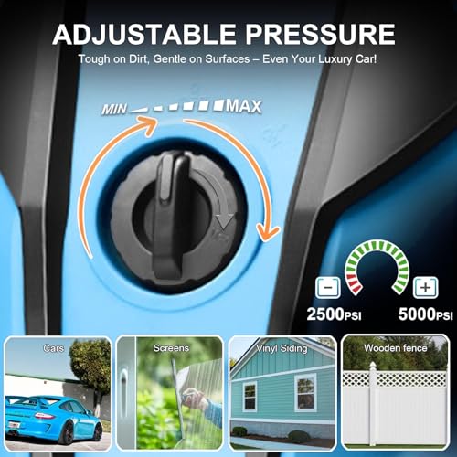 Electric Pressure Washer Adjustable 5000PSI 4.0 GPM High Power Washers with 33ft Hose Reel, 4 Nozzle and Foam Cannon, Power Washers Machine for Home, Cars, Patio (Navy Blue) - Image 3