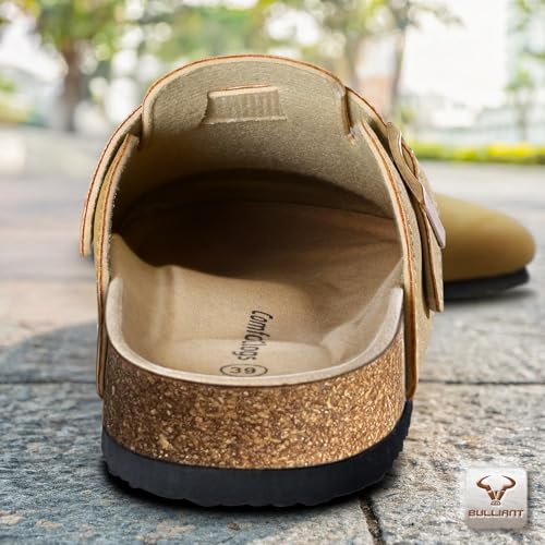 Image of BULLIANT Women Clogs-Fleece-Lined Suede Mules Slippers Nurse Shoes Unisex-Memory Foam Arch Support Cork-Footbed