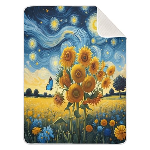Image of Van Gogh's Starry Night Baby Blanket Cotton Cozy Throw Blanket Warm Nursery Swaddle Receiving Toddler Blankets 30 inch x 40