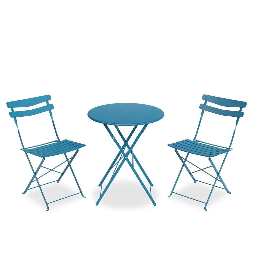Aptliton 3 Piece Folding Metal Bistro Set,Outdoor Table and Chairs Set, Space Saving Patio Furniture with Anti-Slip Feet, No Assembly Garden Balcony Bistro Set,Blue