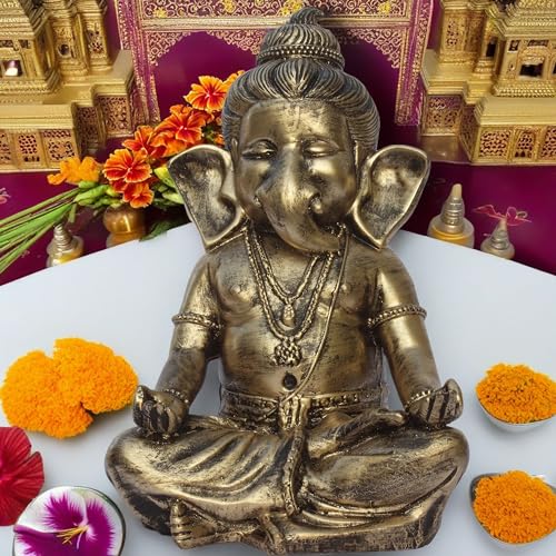 Serene Resin Ganesha Idol - Spiritual Home Decor Showpiece, Meditative Ganesh Ji Murti, 8x5 Inches - Ideal for Prosperity, Peace, and Gifting (Bal Ganpati) — photo — 7 of 9