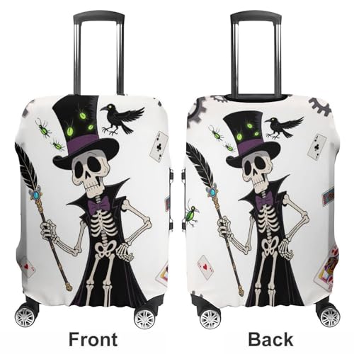 Magic Wand Skeleton Magician Elastic Luggage Cover Suitcase Protector for 19-32 Inch Suitcases | Universal Stretchable Travel Bag Cover | Anti-Scratch, Washable with Zipper Closure M3
