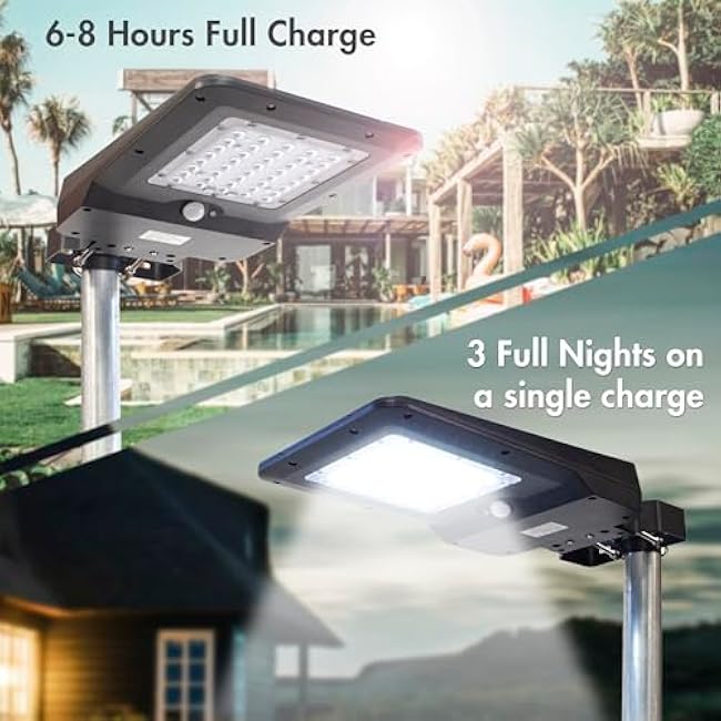 Wagan EL8586 1600 Lumen Integrated Solar Street Lamp Security Flood Light Motion Sensor Waterproof Weatherproof Dusk to Dawn Solar LED Light Lamp for Outdoor Garden Yard Path Parking Lot