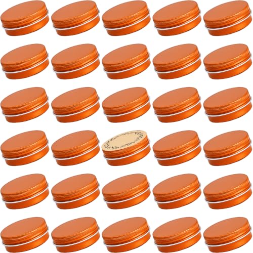 32pcs 1 oz / 30ml Screw Top Aluminum Tin Jar with Screw Lid and Blank Labels (Tangerine)