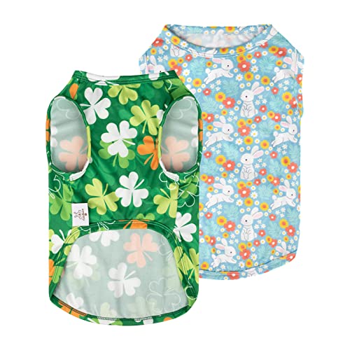 CuteBone Dog Shirts 2-Pack St.Patrick's Day & Easter Soft Pet Clothes Breathable Summer Vest for Small Puppy and Stretchy Cat Apparel 2BX12XL