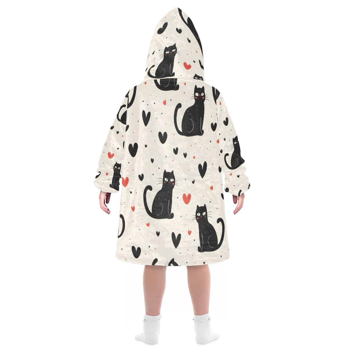 Wearable Blanket Hoodie for Kids, fluffy cats Fleece Sweatshirt Blanket Oversized Blanket Sweatshirt with Pocket Flannel Warm Hooded Blanket 6-10 Year Old Girl Boy Gift, One Size