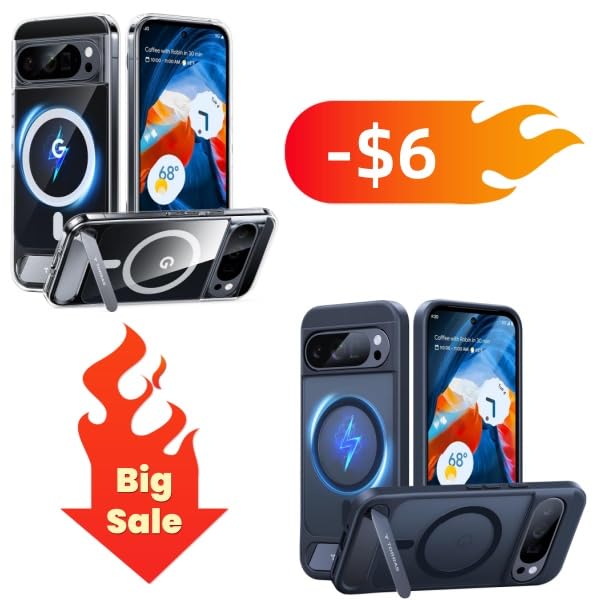 TORRAS Magnetic & Stand for Google Pixel 9 Pro XL Case, Black & Clear
