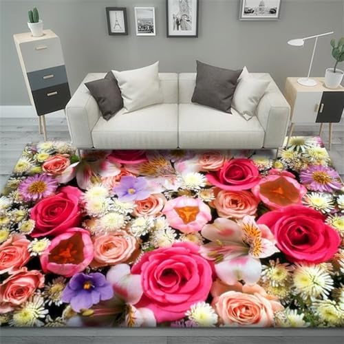 Kinderteppich Jungen Outdoor Teppich XXL Teppich Salon Rot Dichtes Blumenmuster Wohnzimmer Langlebig...