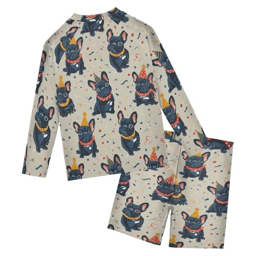 Bulldog Confetti Boys Swimsuit Rash Guard Toddler Kids Long Sleeve Swim Shirt and Trunks Swimwear Set 3-10Y2