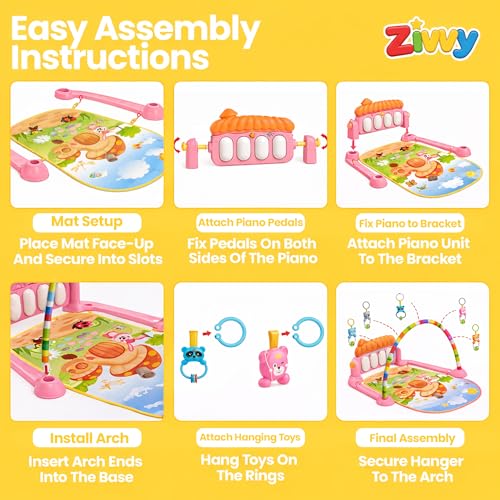 Image of Pink Play Gym for Babies 0 to 18 Months | Play Mat with Tummy Time Hanging Toys for Newborn | Floor Mat for Kids Playing | Infant Toys for 0 to 6 to 18 Months | New Born Baby Essentials & Gifts
