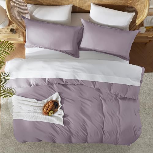 Nestl Queen Duvet Cover Set with Comforter Insert - Dusty Purple 4 Piece 90x90 Duvet Cover & 2 Pillow Shams with White Quilted Down Alternative Comforter, Ultra Soft, All Season