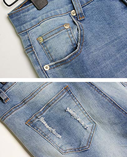 GGUHHU Womens Stylish Floral Embroidery Patchwork Tapered-Leg Ripped Jeans Capris Pants4