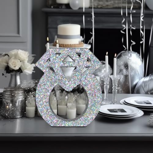 Engagement Decorations Silver Glitter Diamond Ring Sign Centerpieces for Table Decoration,Bridal Shower Decorations Wedding Anniversary Supplies4