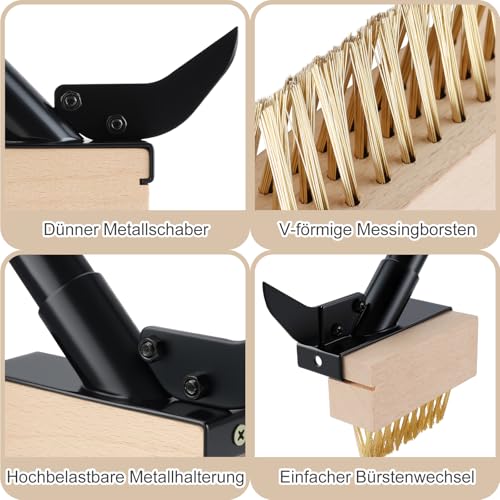 Mitclear Unkrautbürste mit Langem Stiel(128cm), Garten 2-in-1 Fugenreiniger, Fugenbürste mit Drahtbürste & Schaber, Fugenkratzer zum Entfernen Unkraut & Moos von Schmalen Fugen, Mauerkanten(4 Bürsten)