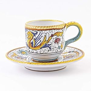 Fima thatsArte.com – Italian Ceramic Espresso Cup & Saucer Raffaellesco, Deruta – Hand Painted Cup, Made in Italy Ceramics, Handmade Coffee Cups, Italian Ceramics Deruta, Italian Pottery