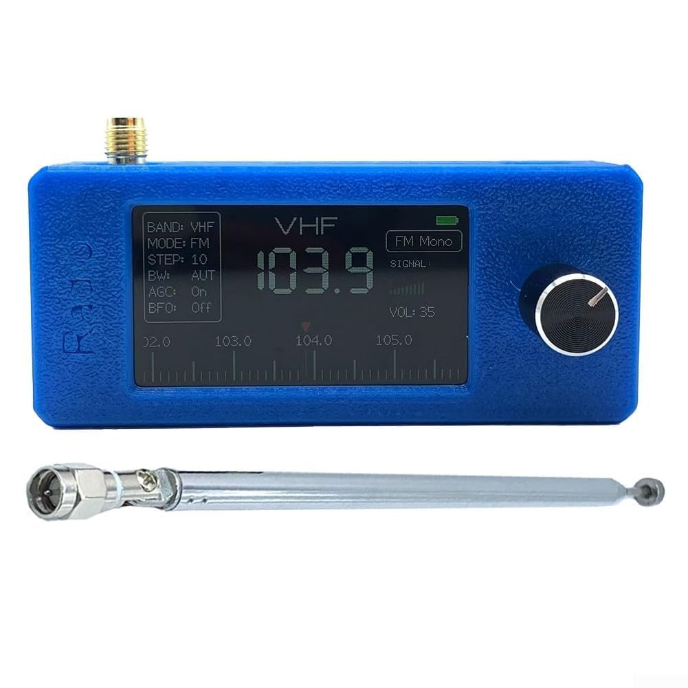 BEYOEE Portable SI4732 Radio Receiver 0.5-108MHz for MINI AM FM LSB USB Full Band Broadcasting for DSP Chip 1.9" IPS HD Screen 800mAh 10+ Hours Playtime Loop Antenna for PETG,Blue-Pull Rod
