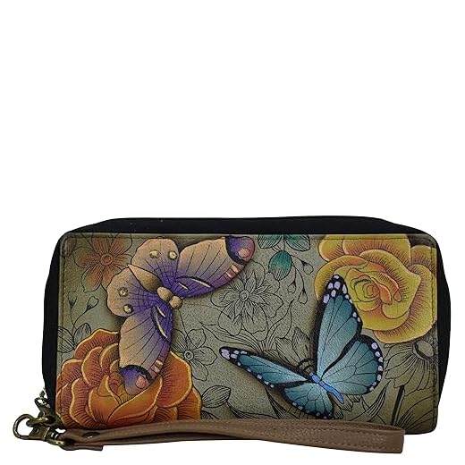 Anna by Anuschka Women's Hand Painted Leather Zip-Around Clutch Wallet, Floral Paradise Tan, One Size