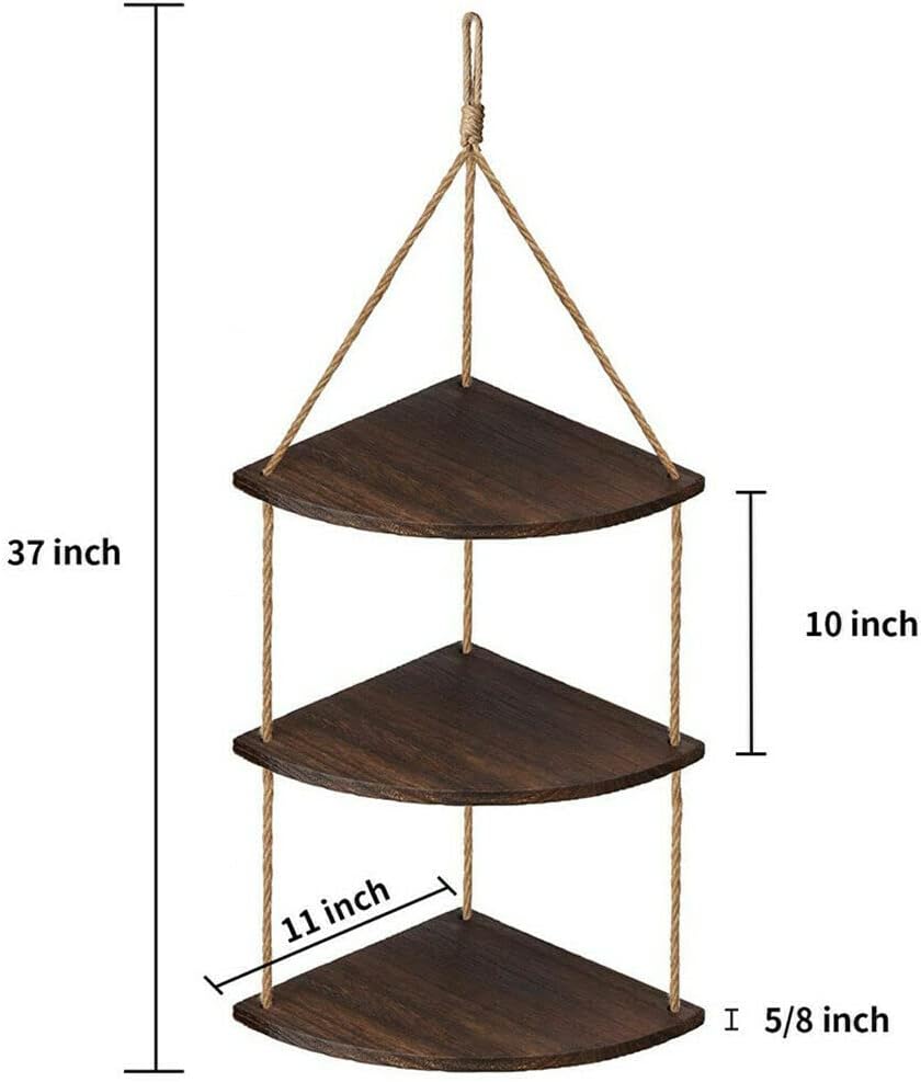Buy NAIMP Hanging Corner Shelves, 3 Tier Wooden Rustic Jute Rope