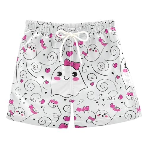 YANENDIE Boy Swim Trunks Ghosts Pink Bows Summer Beach Quick Dry Swimsuit Bathing Suit, 2-8T