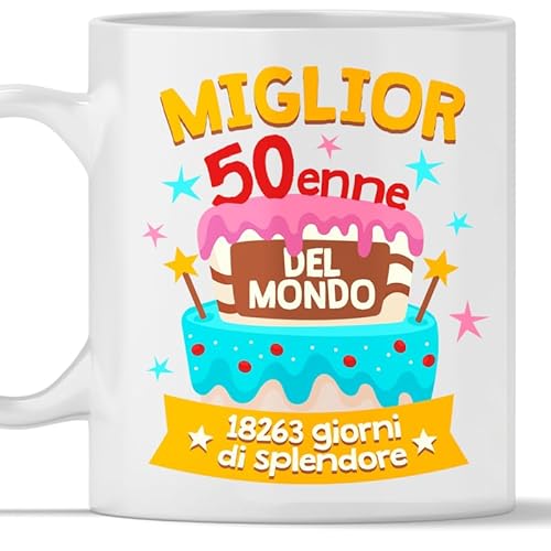 TeeDesign Tazza Divertente e Colorata 50 anni. Idea Regalo per mamma papà - Gadget simpatico per Compleanno di amico, amica, collega. Idea Regalo di Natale - 50 anni