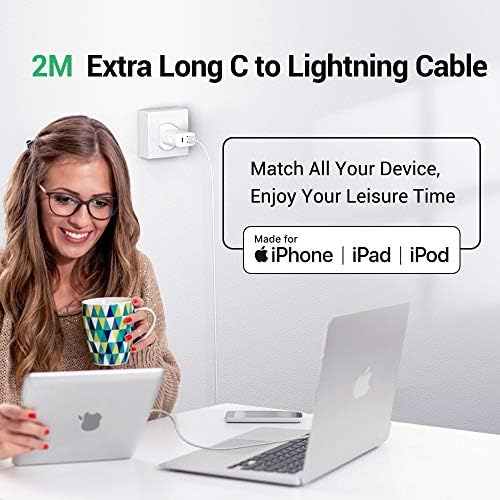 Ulinek 20W iPhone Fast Charger Plug and Cable 2 Ports USB C & A With 2m MFi USB C to Lightning Cable Quick Charge 3.0 Wall Charger Adapter Compatible with iPhone 11 12 Pro XR X 8 Plus 7 6s iPad Pro