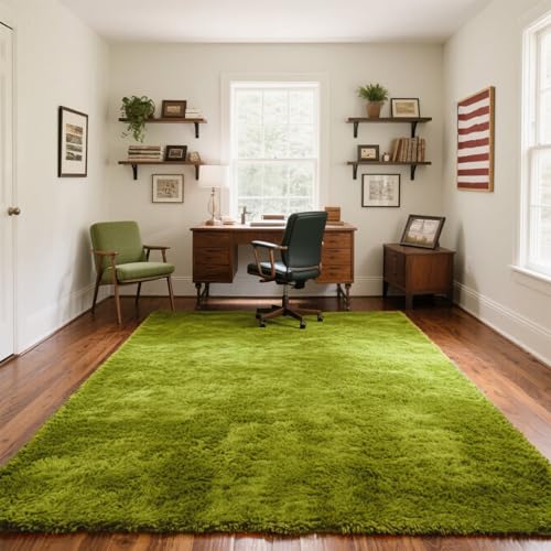Green Rug for Bedroom, 5x7 Fluffy Area Rugs for Kids Playroom, Furry Carpet for Nursery Room, Shaggy Rug for Teen Living Room, Thick Fuzzy Plush Rug for Dorm, Cute Room Decor for Baby