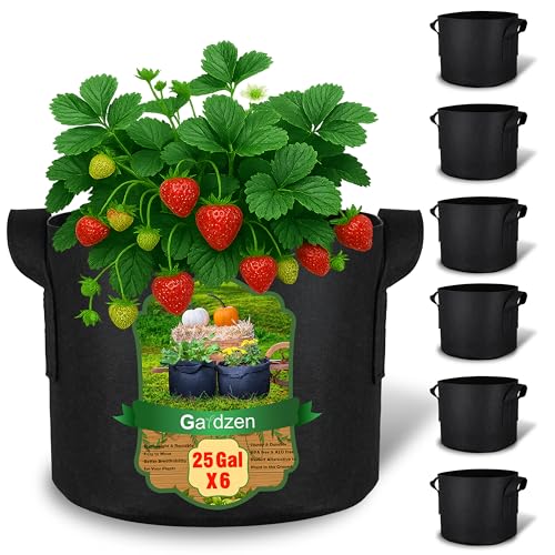 Gardzen 25 Gallon Grow Bags 6-Pack 500G Thick Nonwoven Fabric Pots with Waterproof Liner & Breathable Bottom for Hot Dry Climates