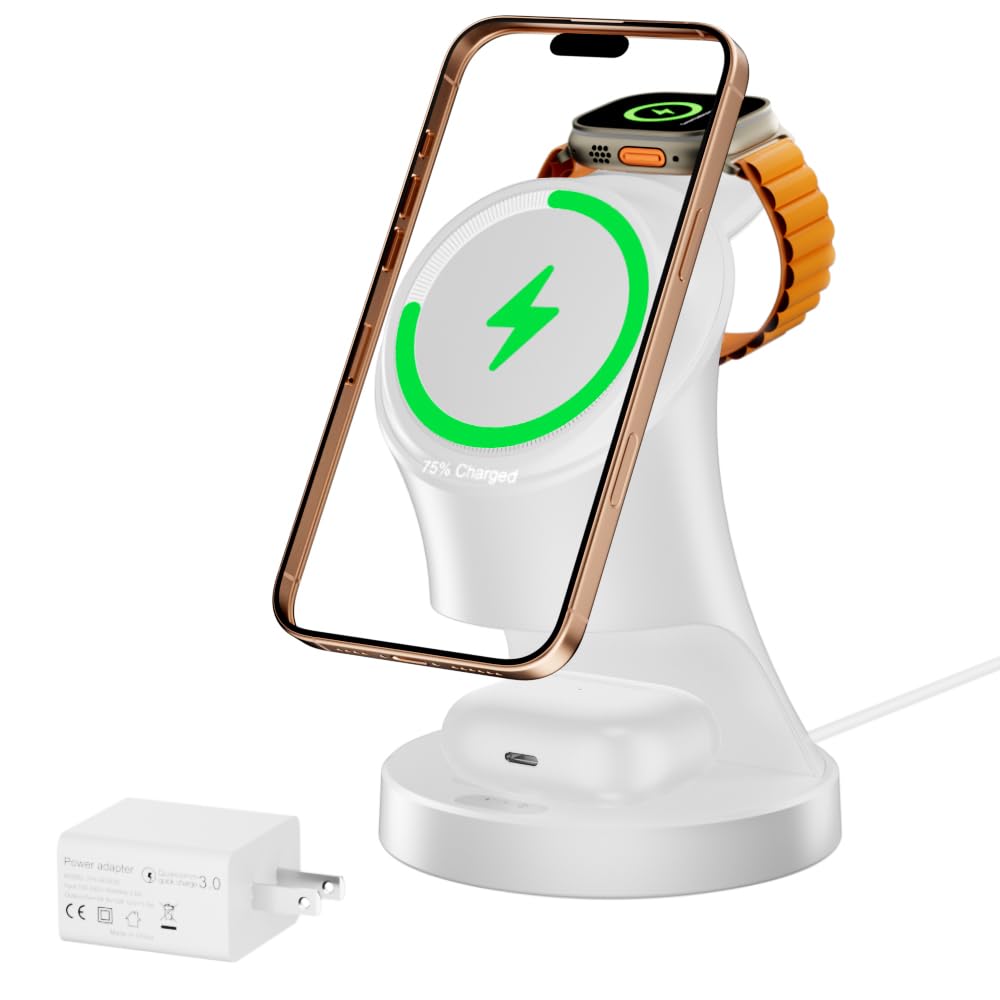 3 in 1 Wireless Charging Station for Apple Devices,Magsafe Charger for IPhone17 16 15 14 13 12 Pro/Max/Plus/Mini Wireless Charger Station for AirPods 2/3/4Pro iWatch Ultra11/10/9/8/7/SE/6/5/4/3/2